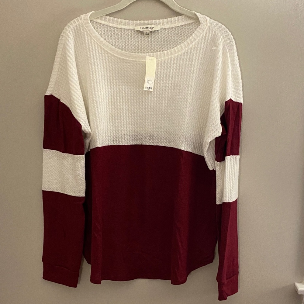 NWT Francesca’s Lane Long Sleeve Waffle Knit Top, Sz L